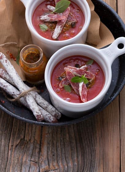 Tomatensuppe mit Aoste Stickado